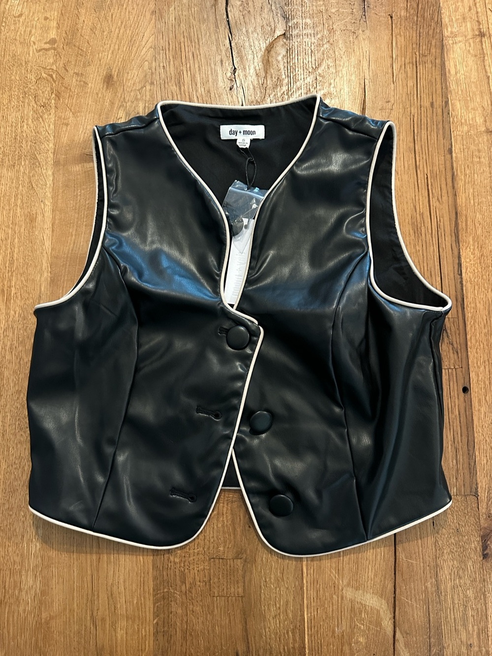 NWT day + moon faux leather button front vest